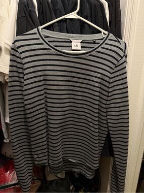 CAbi Men’s Crewneck Striped Sweater - Gray & Black